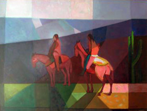 Untitled Riders 1985 33x43 Huge Original Painting - Constantine Cherkas