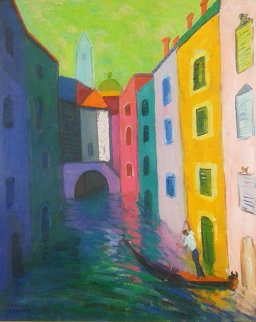 A Gondolier And His Canal 36x31 Original Painting - Constantine Cherkas A Gondolier And His Canal 36x31 Original Painting - Constantine Cherkas