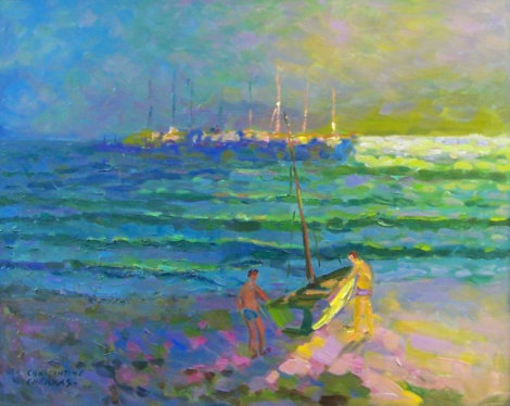 Newport Beach Twilight, California 2004 33x39 Original Painting - Constantine Cherkas