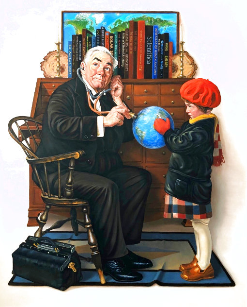 Doctor and Doll (After Rockwell's) 2016 41x35 - Huge Original Painting by Charles Bragg (Chick Bragg)