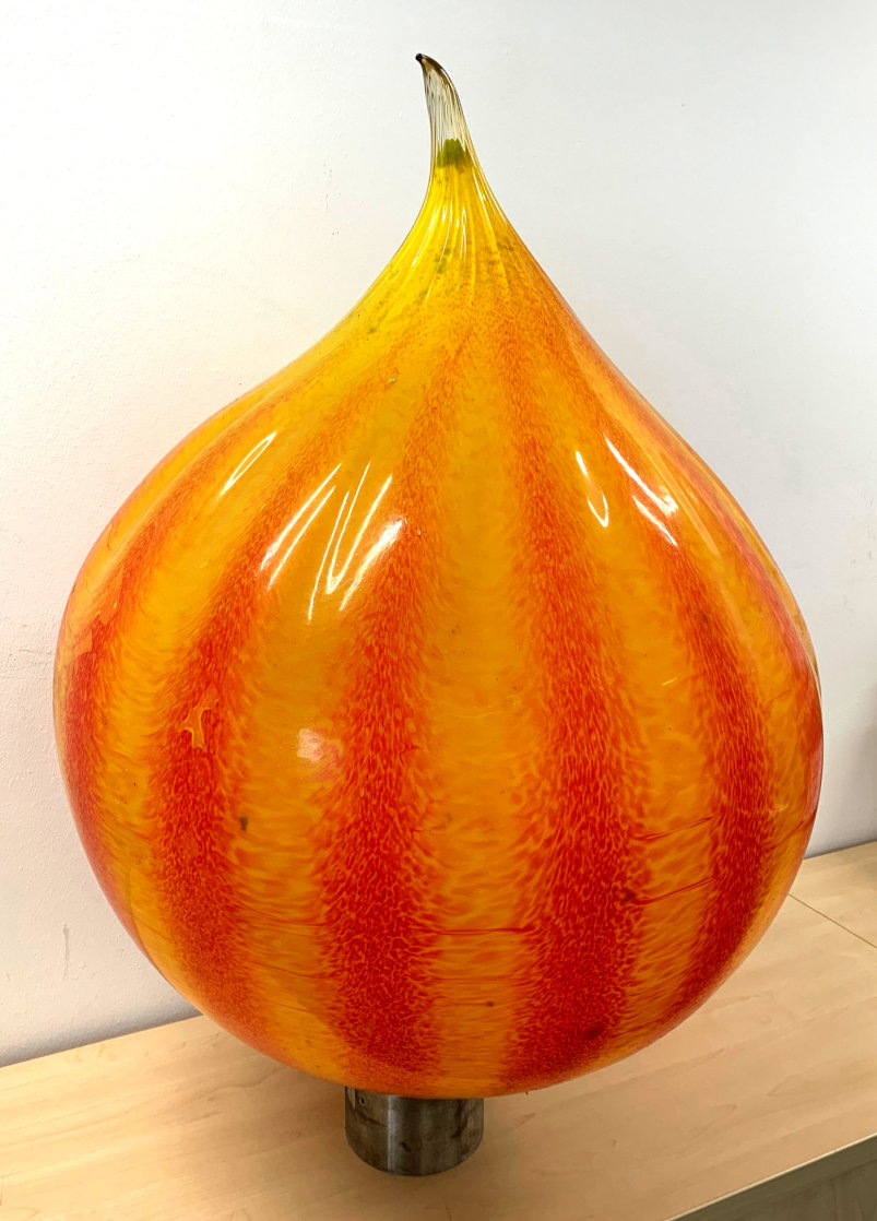 Golden Onion With Tangerine Stripes Glass Sculpture 1999 33 in Sculpture by Dale Chihuly