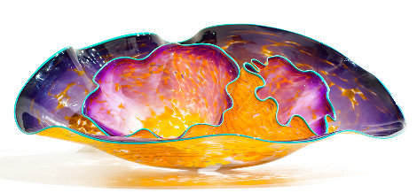 Deep Violet Macchia Glass Set With Teal Lip Wrap 1990,  Ref #569 M.90.3 1990 38 in Sculpture - Dale Chihuly