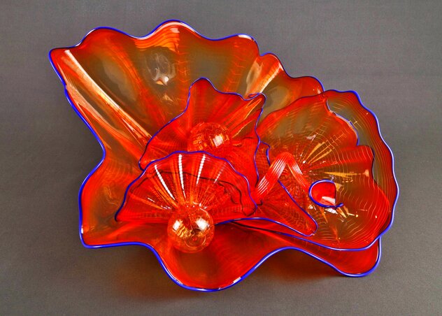 Seashell Orange Persian 6 Piece Set w Indigo Lip Wraps, Original Unique  Glass Sculpture by Dale Chihuly