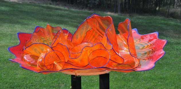 Flash Red Persian With Indigo Lip Wrap - 15 Pieces Glass Sculpture Unique 2002 Sculpture by Dale Chihuly