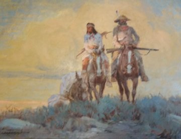 Indian Scout 25x21 Original Painting - Ernest Chiriaka
