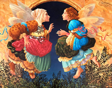 Two Angels Discussing Botticelli 1990 Limited Edition Print - James Christensen Two Angels Discussing Botticelli 1990 Limited Edition Print - James Christensen