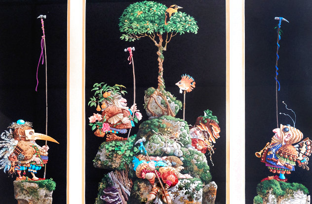 Six Bird Hunters in Full Camouflage, Framed Set of 3 Prints in 1 Frame 1994 Limited Edition Print by James Christensen
