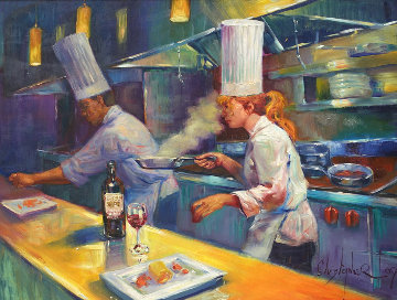 Chef in Kitchen 54x65 Huge Original Painting - Christopher M Chef in Kitchen 54x65 Huge Original Painting - Christopher M