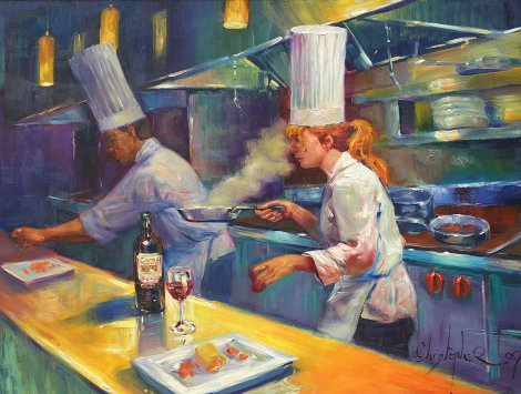 Chef in Kitchen 54x65 Huge Mural Size Original Painting - Christopher M
