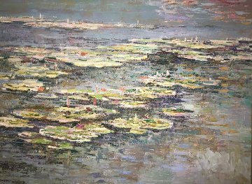 Lily Pads 1989 48x38 Super Huge Original Painting - Lau Chun Lily Pads 1989 48x38 Super Huge Original Painting - Lau Chun