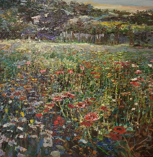 Flower Field 1989 44x44 Original Painting - Lau Chun Flower Field 1989 44x44 Original Painting - Lau Chun