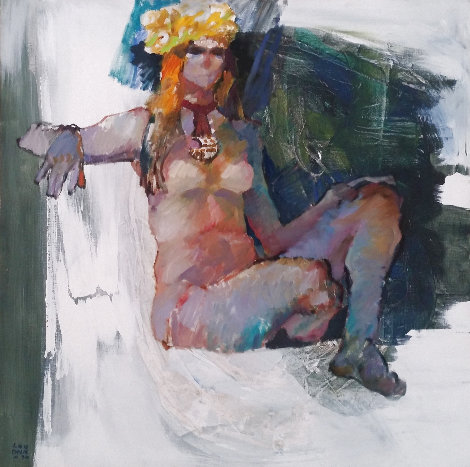 Untitled Nude 1974 36x36 Original Painting - Lau Chun