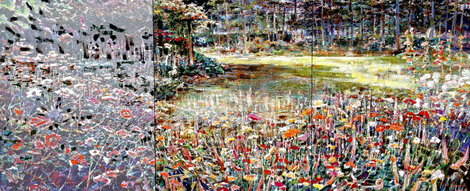 Sunlit Meadow 2000 45x95 - Huge Mural Size Original Painting - Lau Chun