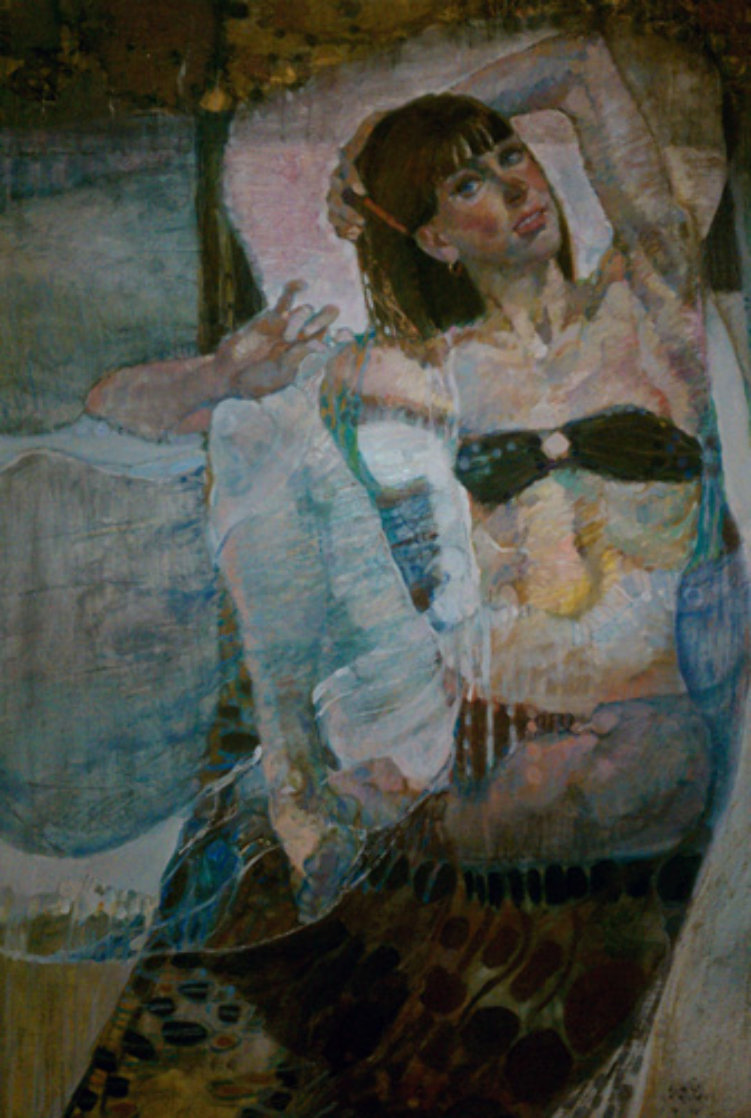 Untitled Reclining Woman 1975 49x31 Huge Original Painting by Lau Chun