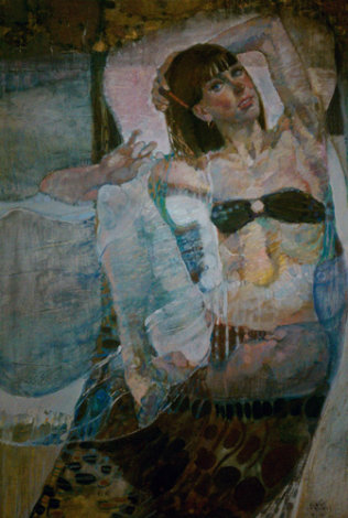 Untitled Reclining Woman 1975 49x31 Huge Original Painting - Lau Chun