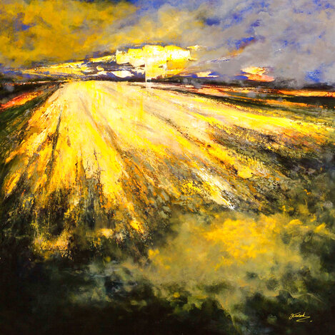 Towards the Golden Horizon 2026 38x38 - Framed Mixed Media on Canvas Original Painting - Joanna Cislak