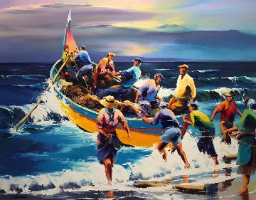 Portuguese Fisherman 42x48 Super Huge Original Painting - Christian Jequel Portuguese Fisherman 42x48 Super Huge Original Painting - Christian Jequel