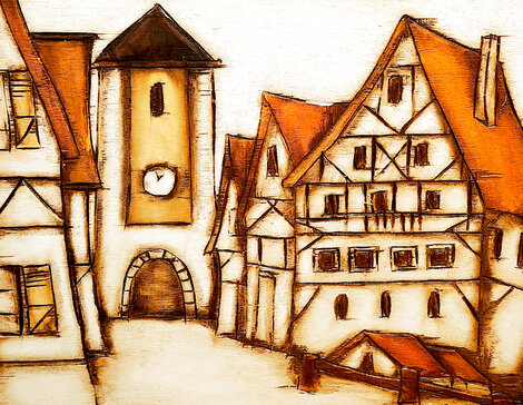 Untitled Street Scene 1982 22x25 Early Carved Wood Wall Sculpture Sculpture - Jean Claude Gaugy