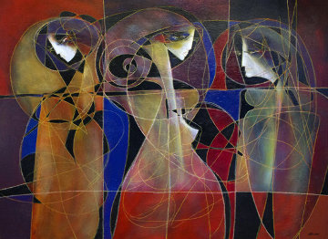 Trois Figures Mondernes 2011 48x60 Original Painting - Jean Claude Gaugy Trois Figures Mondernes 2011 48x60 Original Painting - Jean Claude Gaugy