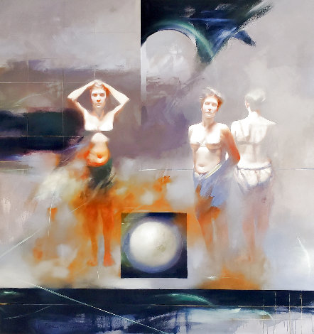Three Figures 2001 49x42 - Huge Original Painting - Bettina Clowney