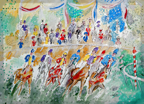 Untitled Horse Race Scene 43x55 - Huge Original Painting - Charles Cobelle