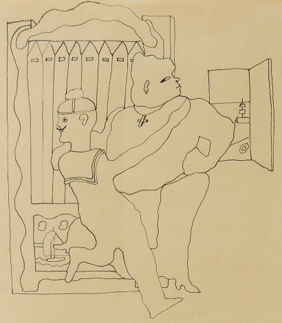 Sailor's Embrace Drawing 1924 15x17 HS Drawing - Jean Cocteau