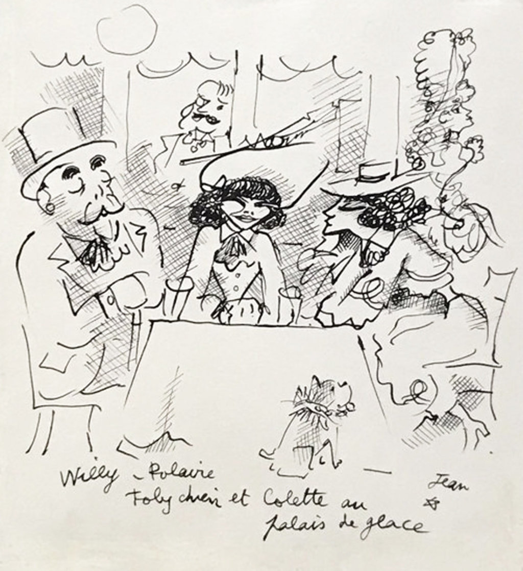 Willy, Polaire, Toby Chien Et Colette Au Palace De Glace Drawing 1935 10x8 HS Drawing by Jean Cocteau