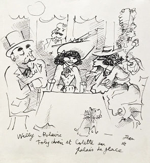 Willy, Polaire, Toby Chien Et Colette Au Palace De Glace Drawing 1935 10x8 Drawing - Jean Cocteau Willy, Polaire, Toby Chien Et Colette Au Palace De Glace Drawing 1935 10x8 Drawing - Jean Cocteau