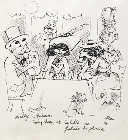 Willy, Polaire, Toby Chien Et Colette Au Palace De Glace Drawing 1935 10x8 HS Drawing - Jean Cocteau