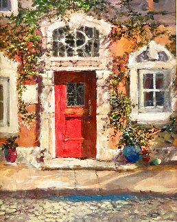 Afternoon Light on the Red Door 2009 29x26 Original Painting - James Coleman
