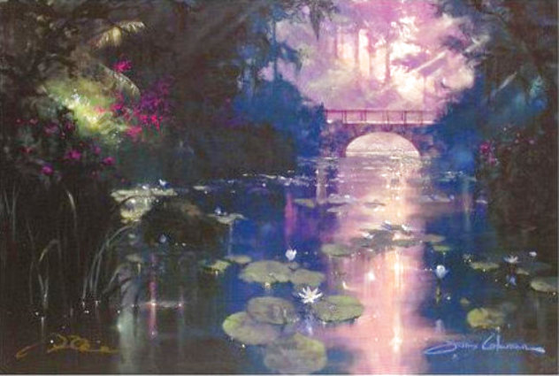 Bridge Over Silent Waters - Huge 30x44 - Cherry Wood Frame Limited Edition Print by James Coleman