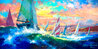 Sunset Regatta 2011 30x60 - Huge - Giclee on Canvas Limited Edition Print by James Coleman - 0