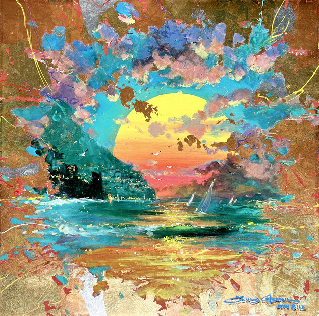 Emerald Sunset 2013 25x25 Mixed Media on Canvas - Signed Twice Original Painting by James Coleman