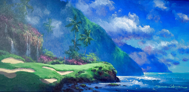 Breezes of Serenity 21x33 - Framed Acrylic on Canvas - Signed Twice - Hawaii - Golf by James Coleman