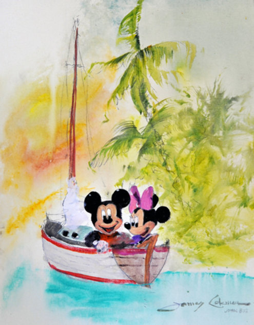 Mickey and Minnie Sailing Watercolor 2006 Watercolor by James Coleman