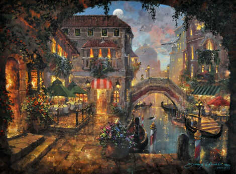 Venice Twilight, Italy 2007 47x59 Original Painting - James Coleman