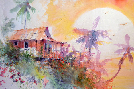 Majestic Sunset Watercolor 2003 45x36 Watercolor - James Coleman