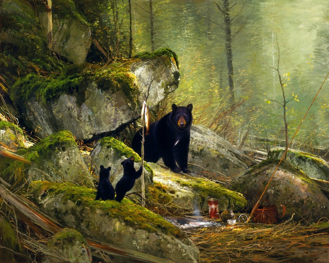 Visitors on the Sun River - Black Bears Limited Edition Print by Michael Coleman
