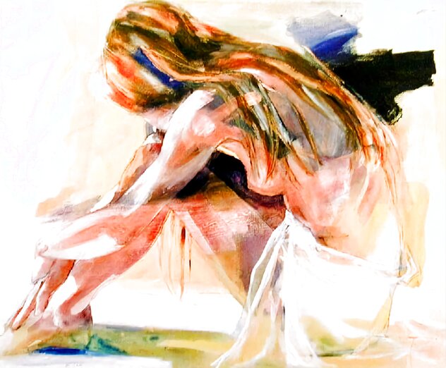 Woman Yellow  - Embellished Giclee on Canvas Limited Edition Print by Christine Comyn