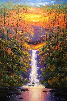 Peaceful Waterfall 36x40 Huge Original Painting - Connie Tom