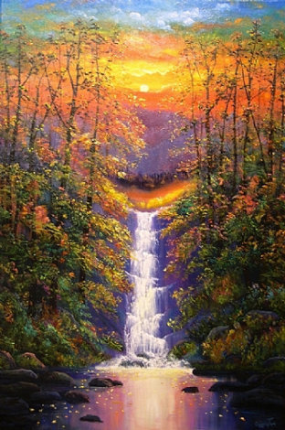 Peaceful Waterfall 36x40 Huge Original Painting - Connie Tom