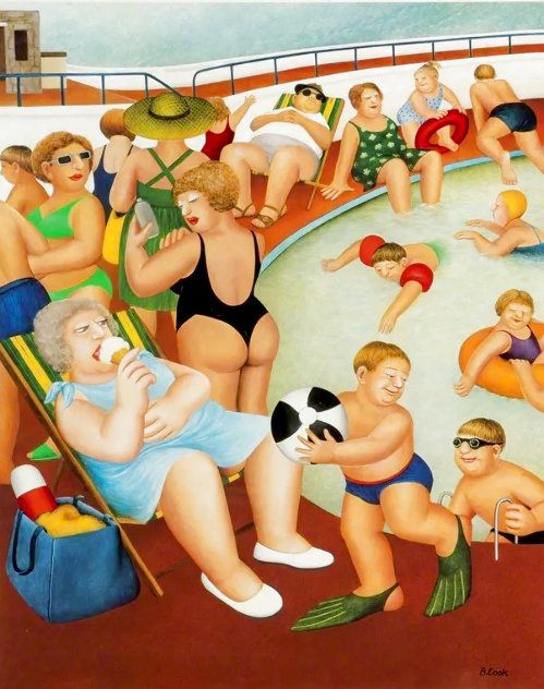 Bathing Pool 1982 - Early Limited Edition Print by Beryl Cook
