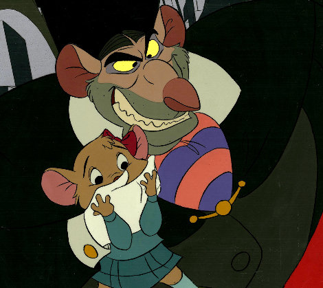 Great Mouse Detective - Ratigan  and  Olivia 1986 Limited Edition Print -  Courvoisier Disney Cels