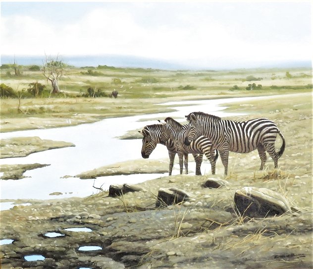 At the Watering Hole 1992 30x32 Original Painting by Craig Bone
