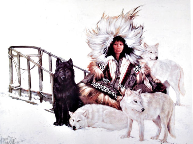 Woman With Her Wolves, Agnjnauq Amguut; Inupiaq 1990 Limited Edition Print by Penni Anne Cross