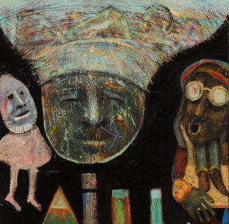 Four Things And Three Heads 2000 12x12 Original Painting - Walter Crump Four Things And Three Heads 2000 12x12 Original Painting - Walter Crump