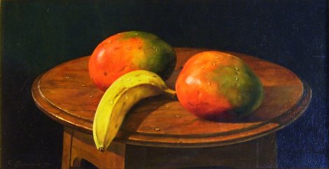 Mangos and Bananas 1991 12x24 Original Painting - Richard Currier