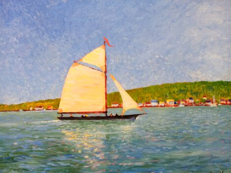 Newfoundland Schooner 1976 24x30 - Canada Original Painting - Alan Curtis