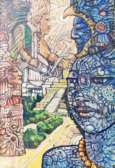 Untitled Aztec Portrait 1984 Acrylic on Canvas 36x24 by Alan Curtis ...
