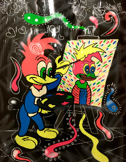 Putting Your Face On (Woody Woodpecker) AP 1989 Embellished Limited Edition Print - Ronnie Cutrone